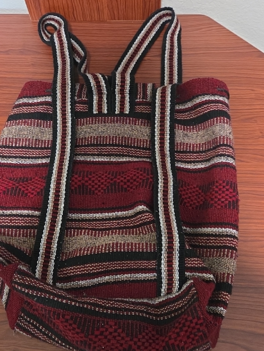 Pinzon Backpack Handwoven Maroon Striped Tote Bag - Boho Chic